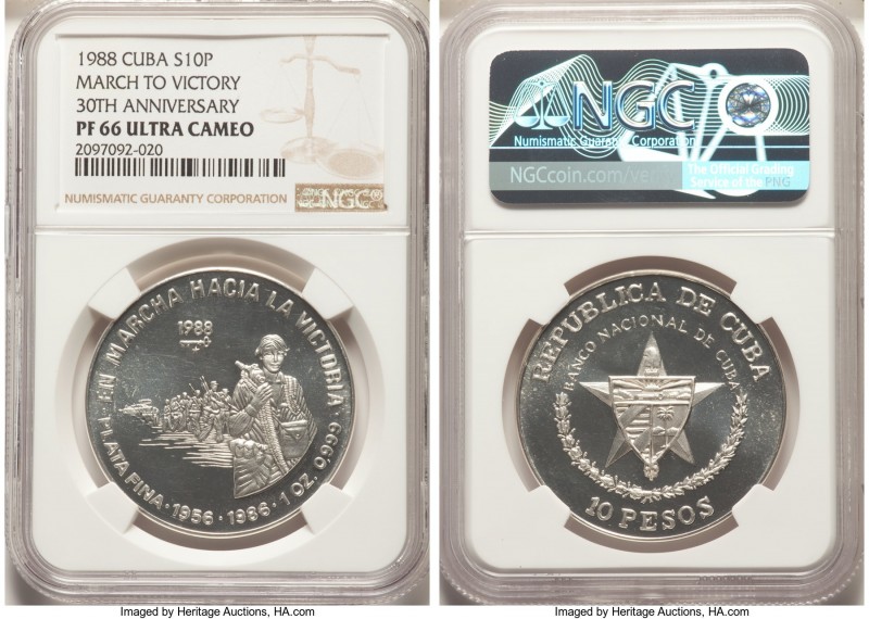 Republic 4-Piece Lot of Certified Proof 10 Pesos Ultra Cameo NGC, 1) "March to V...