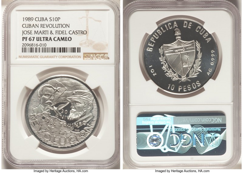 Republic 4-Piece Lot of Certified Proof 10 Pesos Ultra Cameo NGC, 1) "Cuban Revo...