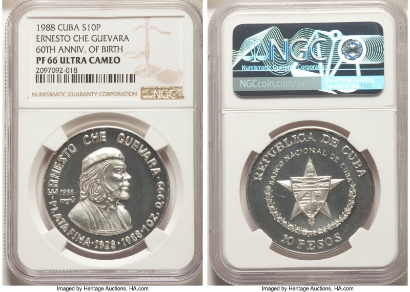 Republic 4-Piece Lot of Certified Proof 10 Pesos Ultra Cameo NGC, 1) "Ernesto Ch...