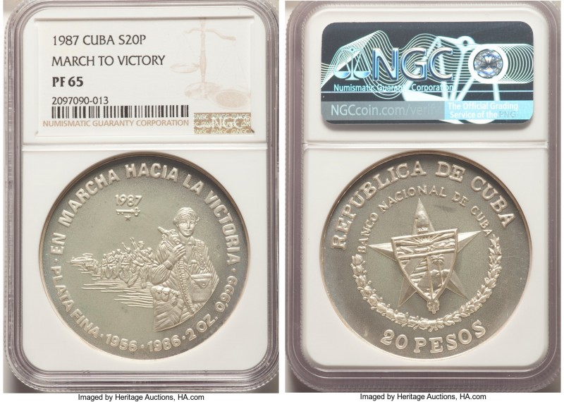 Republic Proof "March to Victory" 20 Pesos (2 oz) 1987 PR65 NGC, KM171. From the...