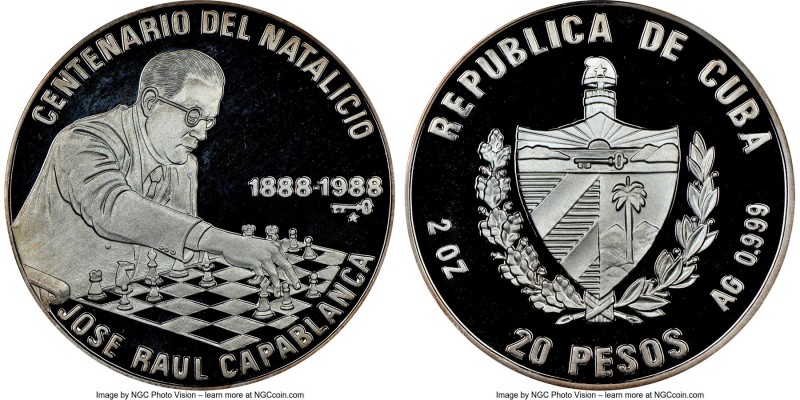 Republic Proof "Jose Raul Capablanca" 20 Pesos (2 oz) 1988 PR69 Ultra Cameo NGC,...