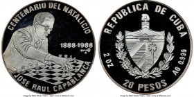Republic Proof "Jose Raul Capablanca" 20 Pesos (2 oz) 1988 PR69 Ultra Cameo NGC, KM531. 100th anniversary of chess. From the El Don Diego Luna Collect...