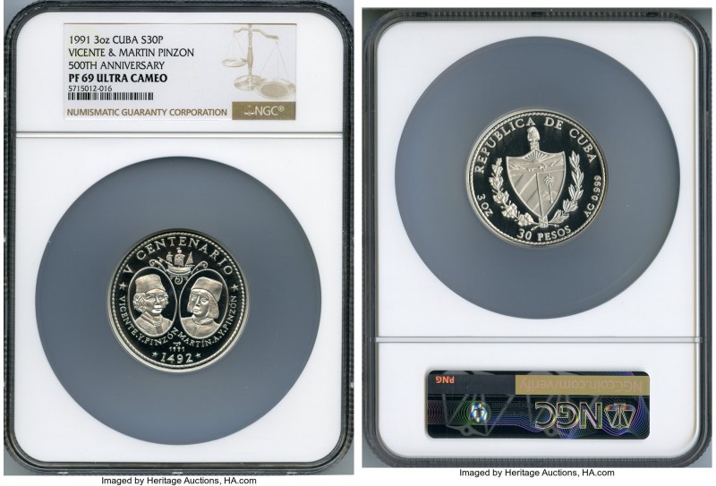 Republic 3-Piece Lot of Certified Proof 30 Pesos Ultra Cameo NGC, 1) "Vincente &...