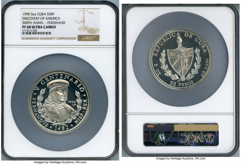 Republic Proof "Ferdinand" 50 Pesos (5 oz) 1990 PR68 Ultra Cameo NGC, KM295. Min...