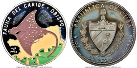 Republic Proof Colorized "Spotted Eagle Ray" 50 Pesos (5 oz) 1994 PR67 Ultra Cameo NGC, KM508. Mintage: 2,500. "Caribbean Fauna" series. From the El D...