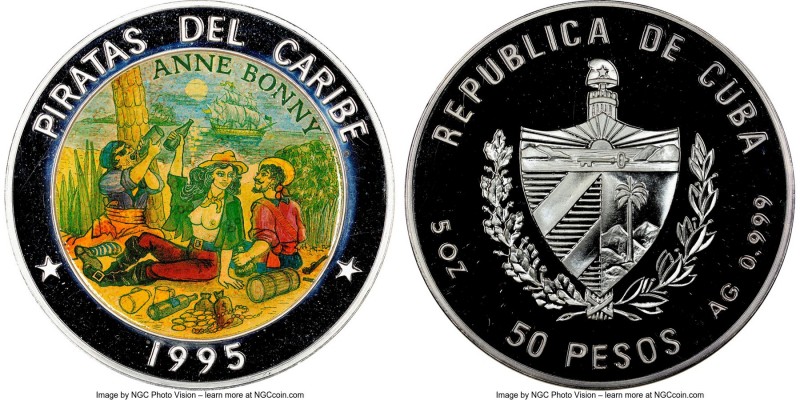 Republic Proof Colorized "Anne Bonny" 50 Pesos (5 oz) 1995 PR67 Ultra Cameo NGC,...