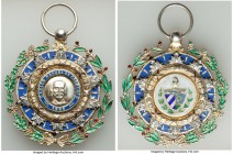 Republic Order of Carlos Manuel de Cespedes Grand Cross Neck Badge ND (Instituted 1926) AU, Barac-62?, cf. R&S-Cu61a. 44mm. 24.06gm. Silver with green...