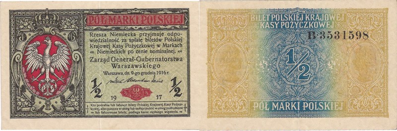 II Rzeczpospolita, 1/2 mark 1916 Generał
 Widoczne pionowe załamanie, miła dla ...