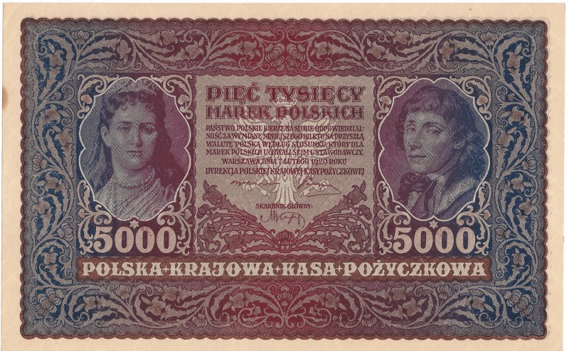 II Rzeczpospolita, 5000 marek polskich 1920, Ser. AJ
 Bardzo atrakcyjny egzempl...