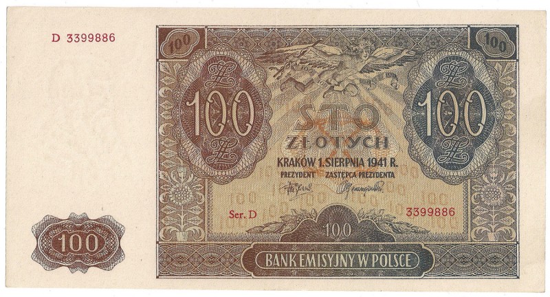 GG, 100 złotych 1941, ser. D
 Banknot po umiejętnie przeprowadzonej konserwacji...