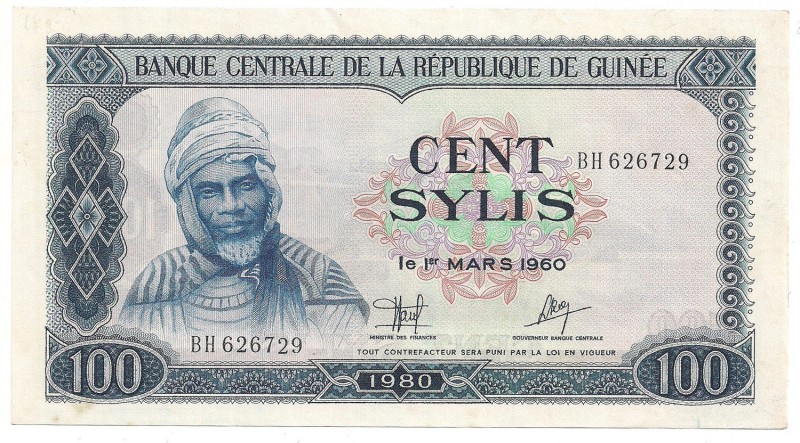 Guinea, 100 sylis 1960
Gwinea, 100 sylis 1960
 Przebarwienia i lekkie zagniotk...
