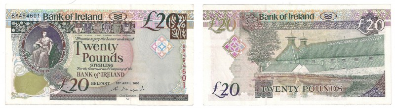 Ireland, 20 pounds 2008
Irlandia, 20 funtów 2008
 Banknot z lekkimi śladami ob...