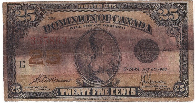 Canada, 25 cents 1923
Kanada, 25 centów 1923
 Mocno obiegowy egzemplarz. 

G...