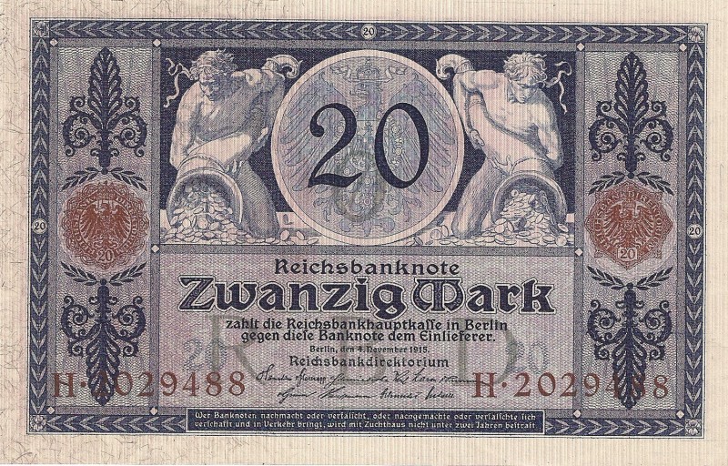 Niemcy, zestaw 5 szt 20 marek 1915
 Minimalne nagniotki i nieświeżości. 

Gra...