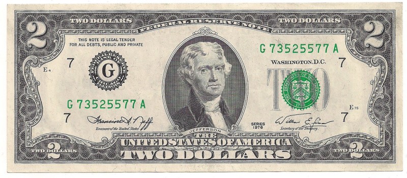 USA, 2 dollars 1976
USA, 2 dolary 1976
 Bankowa sztuka, lekkie zaokrąglenia na...