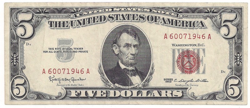 USA, 5 dollars 1963
USA, 5 dolarów 1963
 Atrakcyjny, delikatnie obiegowy egzem...