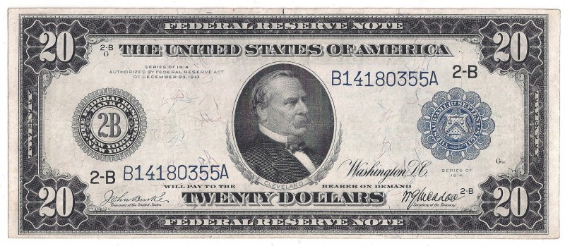 USA, 20 dollars 1914
USA, 20 dolarów 1914
 Widoczne pod światło poziome załama...