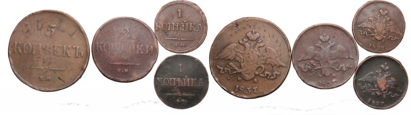 Russia, Nicholas I, Lot 1-5 kopecks
Rosja, Mikołaj I, Zestaw 1-5 kopiejek
 Zes...