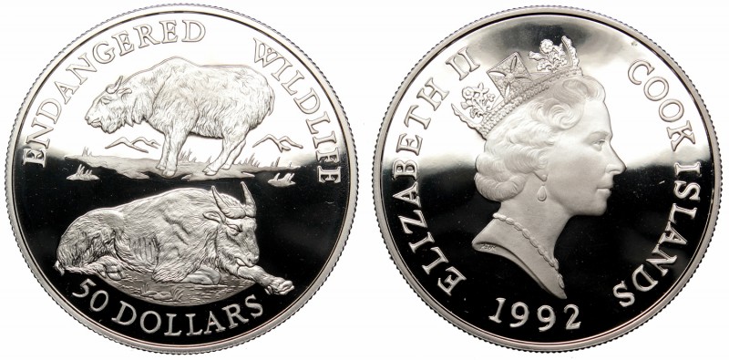 Cook Islands, 50 dollars 1992 Bizon, srebro
 Menniczy egzemplarz. Srebro .925, ...