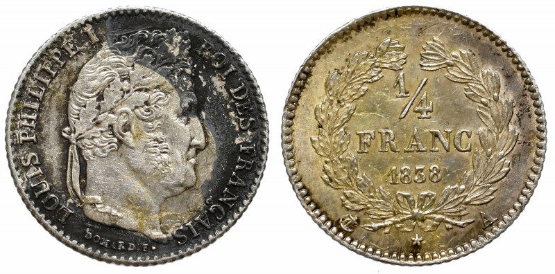 France, 1/4 franc 1838 A
Francja, 1/4 franka 1838 A
 Rzadko pojawiający się w ...