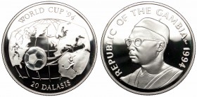Gambia, 20 dollars 1994, silver
