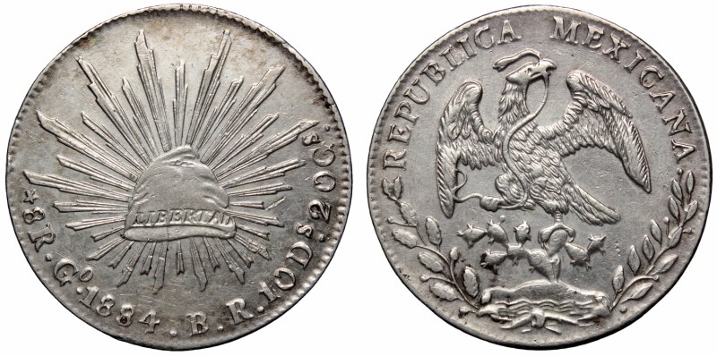 Mexico, 8 reales 1884
Meksyk, 8 reali 1884
 Bardzo ładny egzemplarz. Patyna, n...