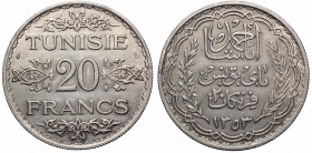 Tunisia, 20 frans 1934, srebro