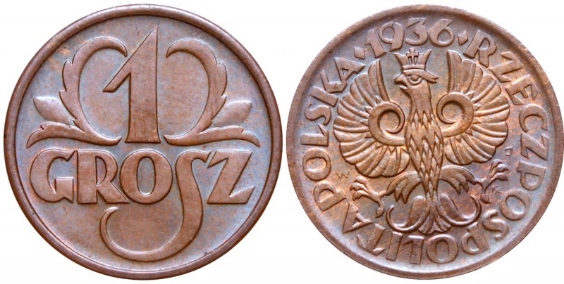 II Rzeczpospolita, 1 grosz 1936
 Atrakcyjna sztuka. 

Grade: AU/UNC