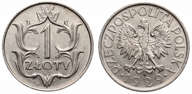 II Rzeczpospolita, 1 złoty 1929
 Okołomenniczy egzemplarz. Patyna. 

Grade: A...