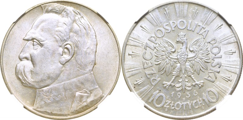 II Rzeczpospolita, 10 złotych 1936 Piłsudski - NGC MS60
 Mennicza sztuka. 

G...