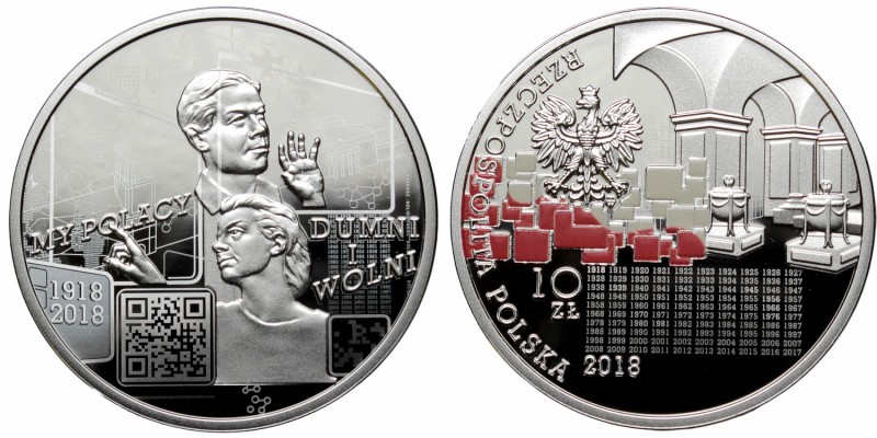 III RP, 10 złotych 2018 My Polacy dumni i wolni 1918-2018
 Nakład do 25.000 szt...