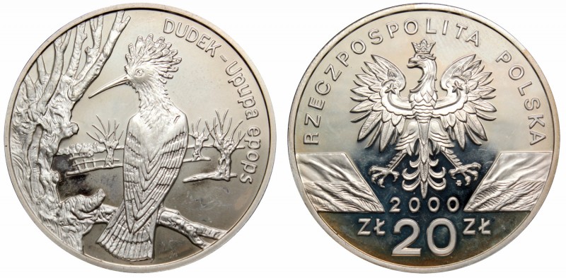 III RP, 20 złotych 2000 Dudek
 Patyna, nalot, odciski palców. 

Grade: Proof-...