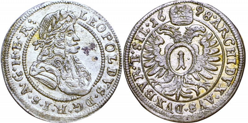 Austria, Leopold, 1 kreuzer 1698
Śląsk, Leopold, 1 krajcar 1698, Opole
 Piękna...