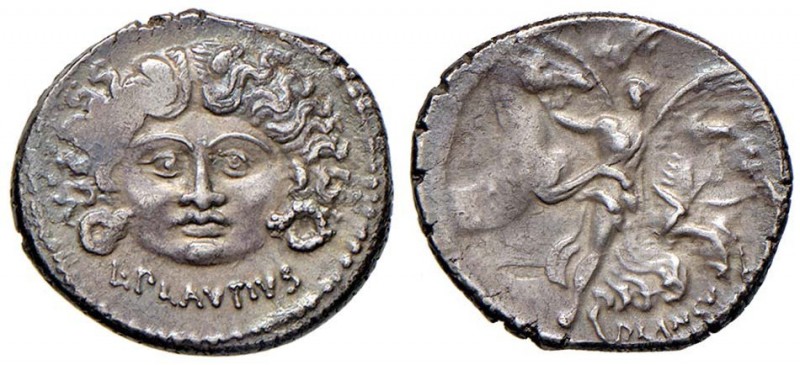 Plautia - L. Plautius Plancus - Denario (47 a.C.) Testa della Gorgone di fronte ...