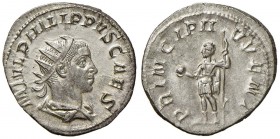 Filippo II (244-249) Antoniniano - Busto radiato a d. - R/ PRINCIPI IVVENT, Filippo stante a s. - RIC 218 AG (g 3,28)
SPL