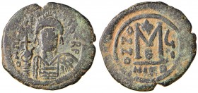 BISANZIO Maurizio Tiberio (582-602) Follis (Nicomedia) Busto di fronte - R/ Lettera M - Sear 512 AE (g 10,66)
qBB