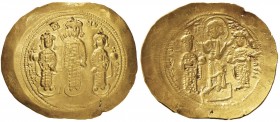 BISANZIO Romano IV (1068-1071) Histamenon nomisma - Cristo e gli imperatori stanti di fronte - R/ I tre imperatori stanti di fronte - Sear 1859 AU (g ...