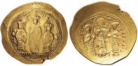 BISANZIO Romano IV (1068-1071) Histamenon nomisma - Cristo e gli imperatori stanti di fronte - R/ I tre imperatori stanti di fronte su linea d’esergo ...