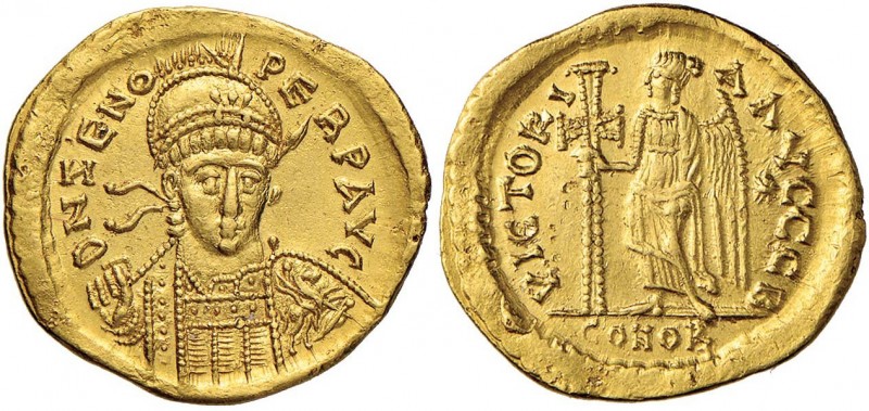 OSTROGOTI Teodorico (495-526) Solido a nome dell’imperatore d’Oriente Zeno - Bus...