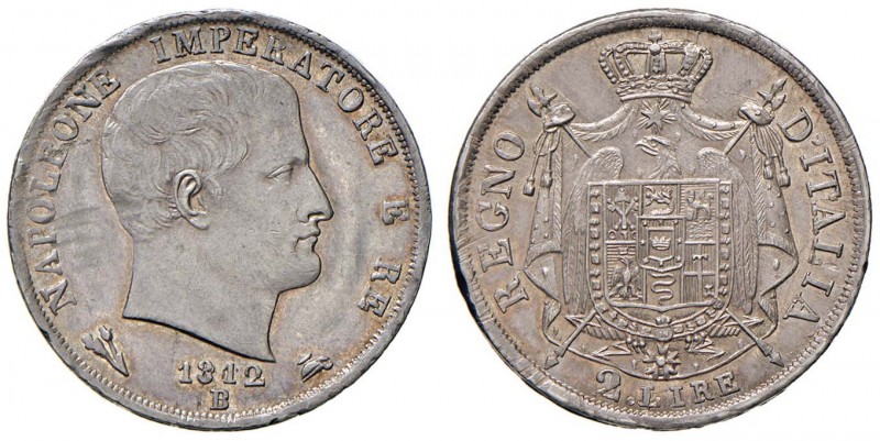 BOLOGNA Napoleone (1805-1814) 2 lire 1812 - Gig. 141 AG (g 10,00) R Colpi al bor...