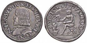 FERRARA Alfonso I (1505-1534) Quarto col titolo di Gonfaloniere di S.R.C. - MIR 271 AG (g 9,59) RR Bella patina 
BB/BB+