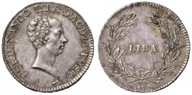 FIRENZE Ferdinando III (1814-1824) Lira 1822 - MIR 438/2 AG (g 3,97) Bella patina
SPL