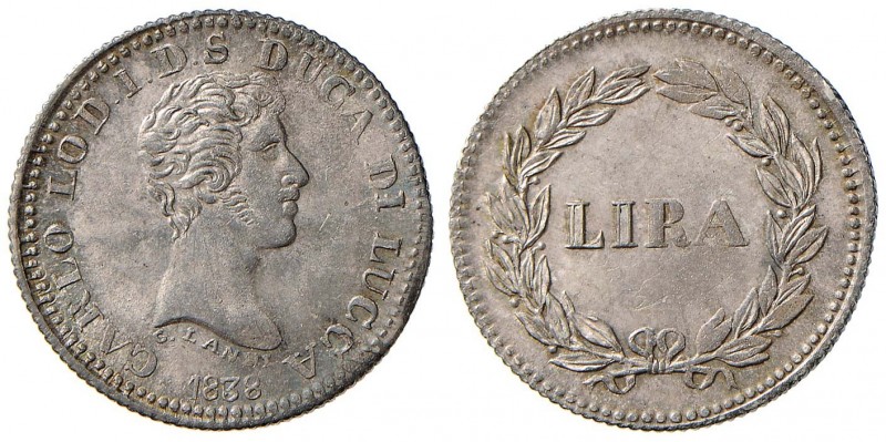 LUCCA Carlo Ludovico di Borbone (1824-1847) Lira 1838 - Pag. 264 AG (g 5,01) 
S...