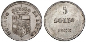 LUCCA Carlo Ludovico di Borbone (1824-1847) 5 Soldi 1833 - Gig. 7a MI (g 3,00) R Lieve mancanza sullo scudo
SPL