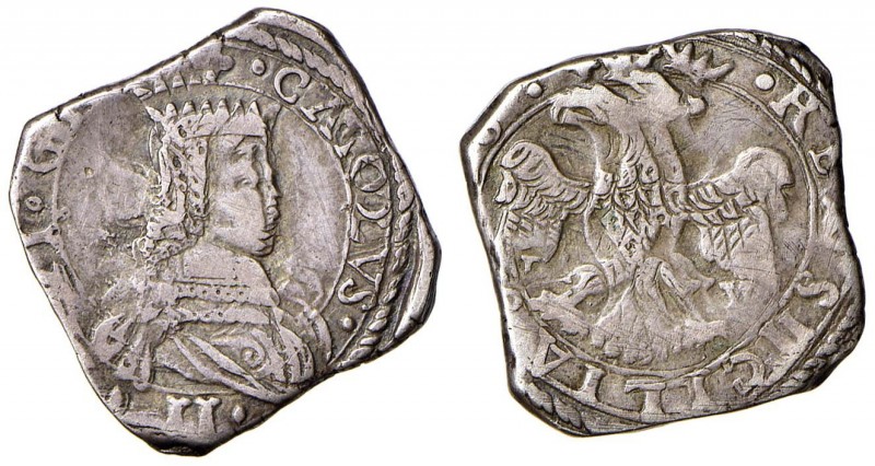 MESSINA Carlo II (1665-1700) 2 Tarì 1666 (?) sigla DG V - MIR 366/2 AG (g 5,05) ...