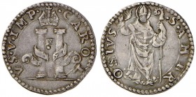 MILANO Carlo V (1535-1556) 8 Soldi - Crippa 16/B; MIR 289/2 AG (g 2,80) RR E’ la rara variante con il Santo che non poggia su alcuna base
BB+