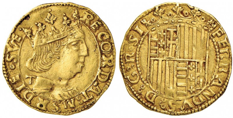 NAPOLI Ferdinando I d’Aragona (1458-1494) Ducato sigla T - MIR 64/7 AU (g 3,47) ...