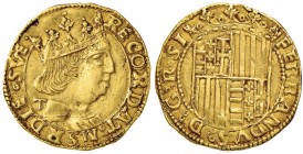NAPOLI Ferdinando I d’Aragona (1458-1494) Ducato sigla T - MIR 64/7 AU (g 3,47) RR Graffio nel campo del D7. Modesti depositi. Ex collezione Huntingto...