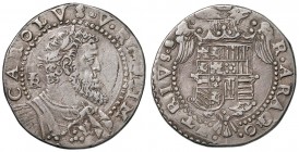 NAPOLI Carlo V (1516-1556) Mezzo ducato sigla IBR - MIR 135 AG (g 13,06) Leggermente tosato, graffi al R/ 
BB+