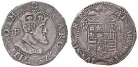 NAPOLI Carlo V (1516-1556) Tarì sigla R - MIR 138 AG (g 6,21) Graffi al D/
BB